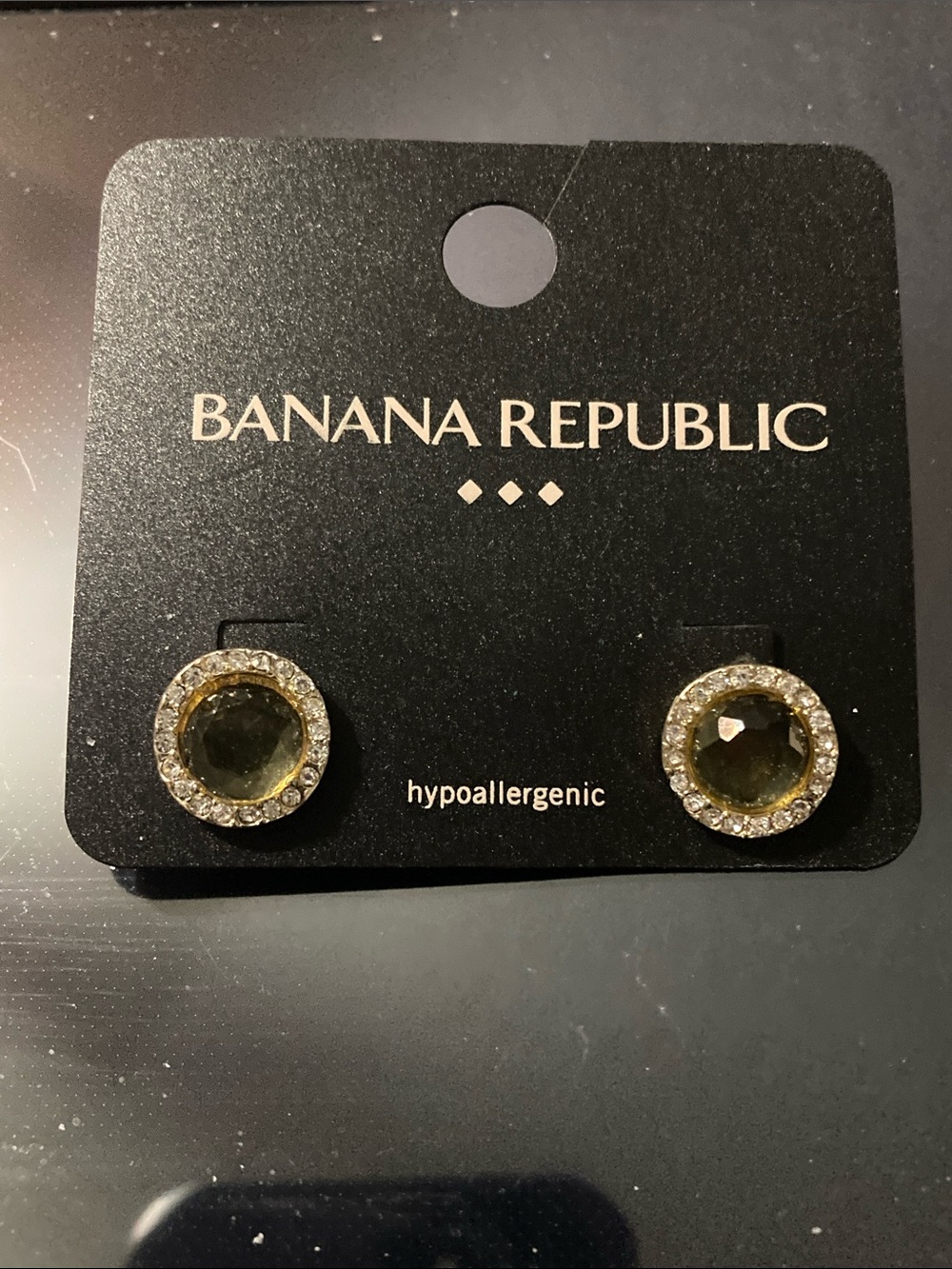 Banana Republic Gold-Tone Olive Green Crystal Halo Stud Earrings